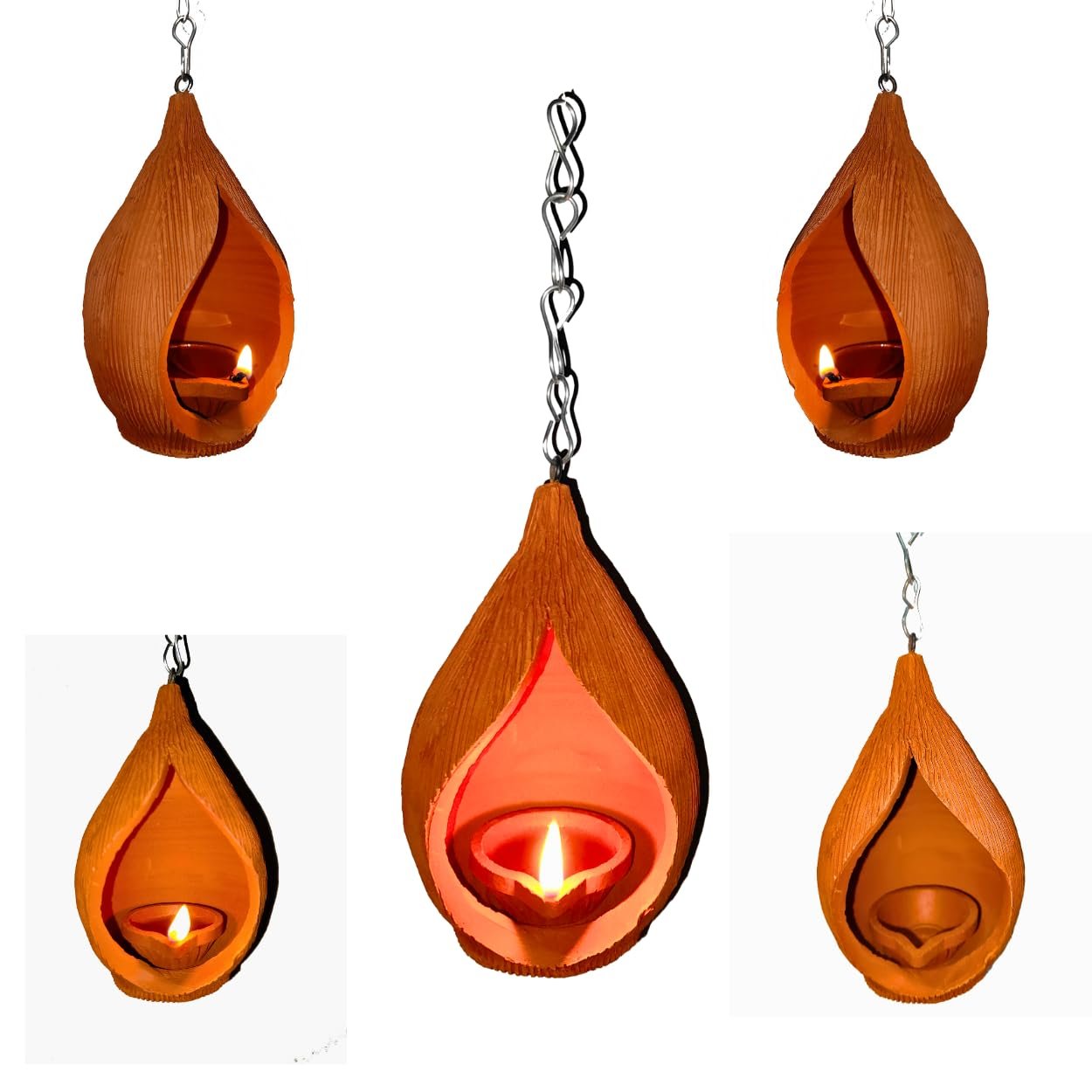 Himavat Terracotta Diya Hanging Lamp Collection Clay mitti Diya Coconut Lamps for Home Decor and Spiritual Illumination, Earthenware (8) - Image 9