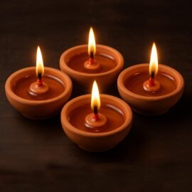 TreasureBox 30 Pcs Clay Diya Set with Wick Holders & Cotton Batti | Traditional Handmade Earthern Oil Lamps for Diwali, Puja & Home Decoration