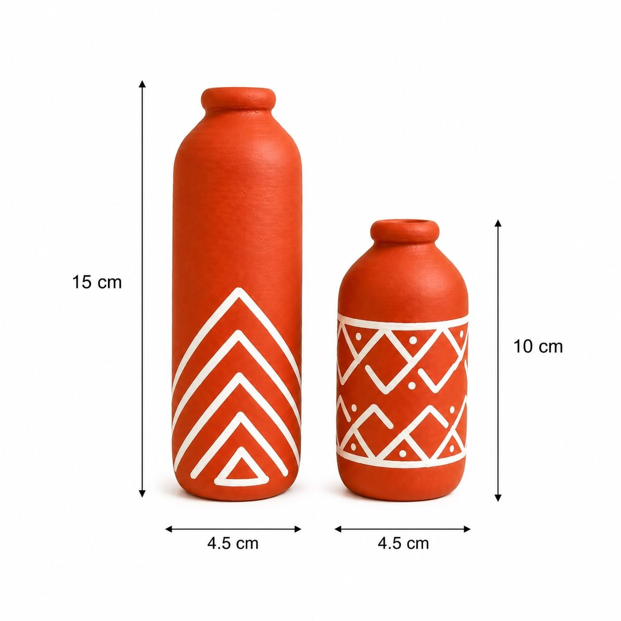Artysta 'Ethnic Geometry' Hand Painted Terracotta Vase | Small Pot Set of 2 for Home Decor | Decorative Clay Tini Vases | Terracotta Decorative Items | Gifting Pots (15 x 4.5 cm) - Image 2