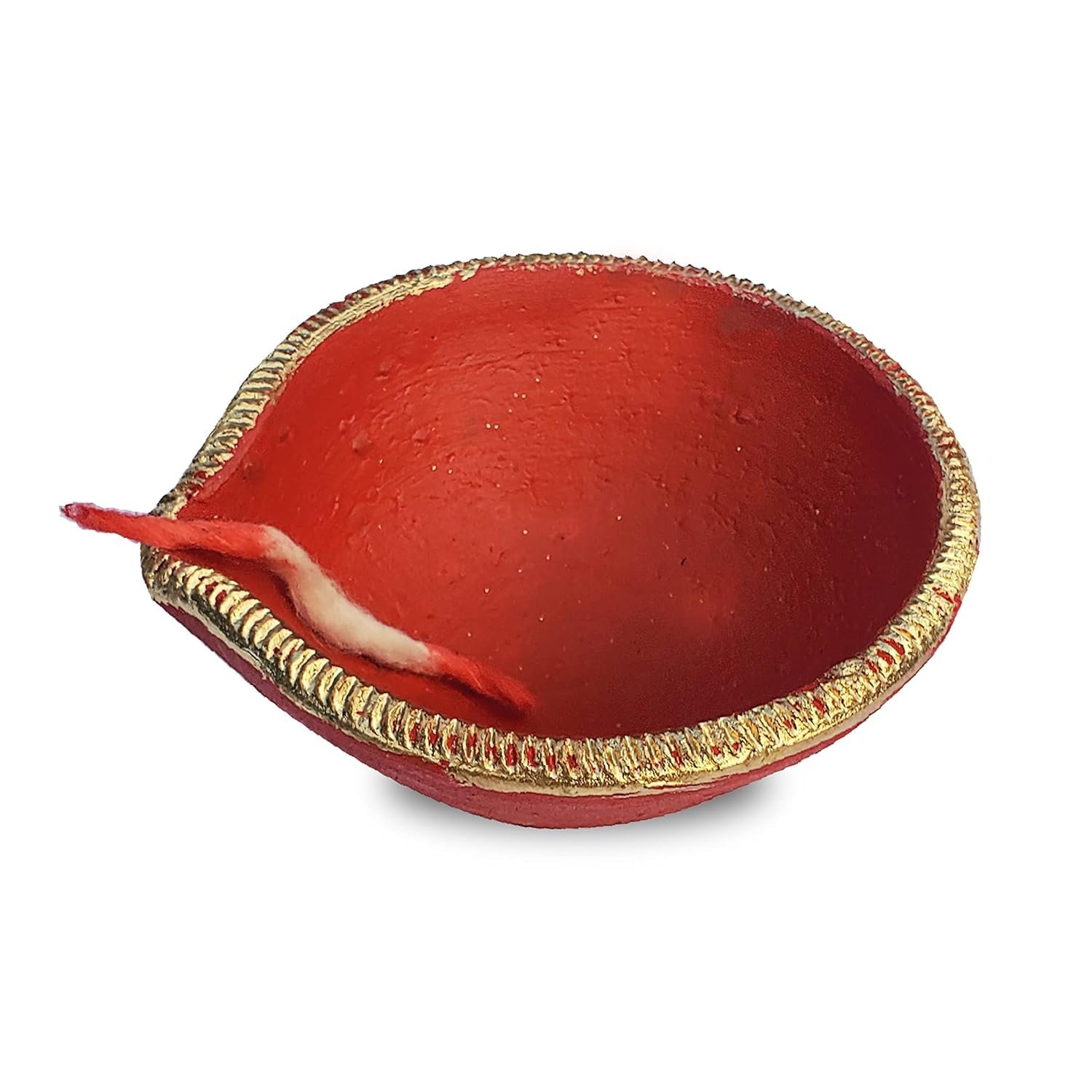 Pure Source India Traditional Handmade Earthen Clay Big Size Diya for Laxmi Poojan Multi Colour, 12 Pieces - Image 5