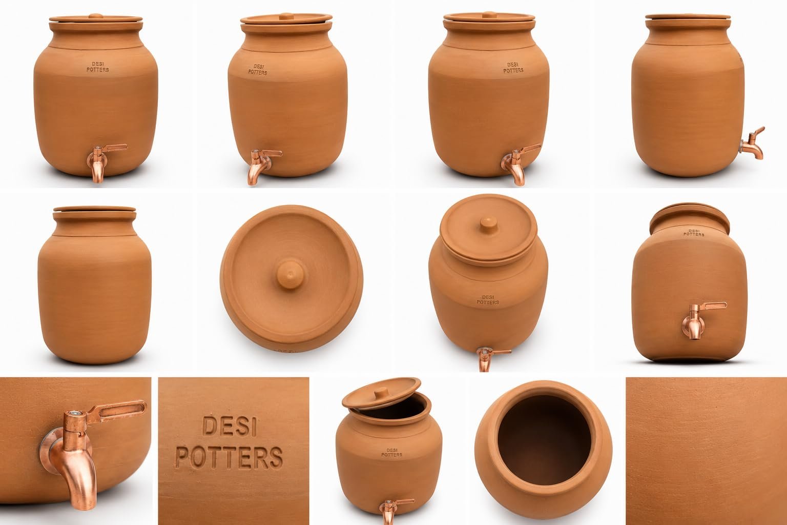 Handmade Terracotta Water Pot with Metal Tap & Lid (3, Liters) - Image 8