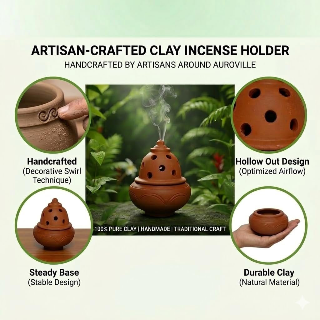 Handcrafted Terracotta Incense Cone Holder with lid | Decorative Sambrani Stand for Pooja Room, Meditation, Festive Decor | Eco-Friendly Clay Agarbatti Dhoop loban Dani/Dhuni burner & Traditional Gift - Image 6