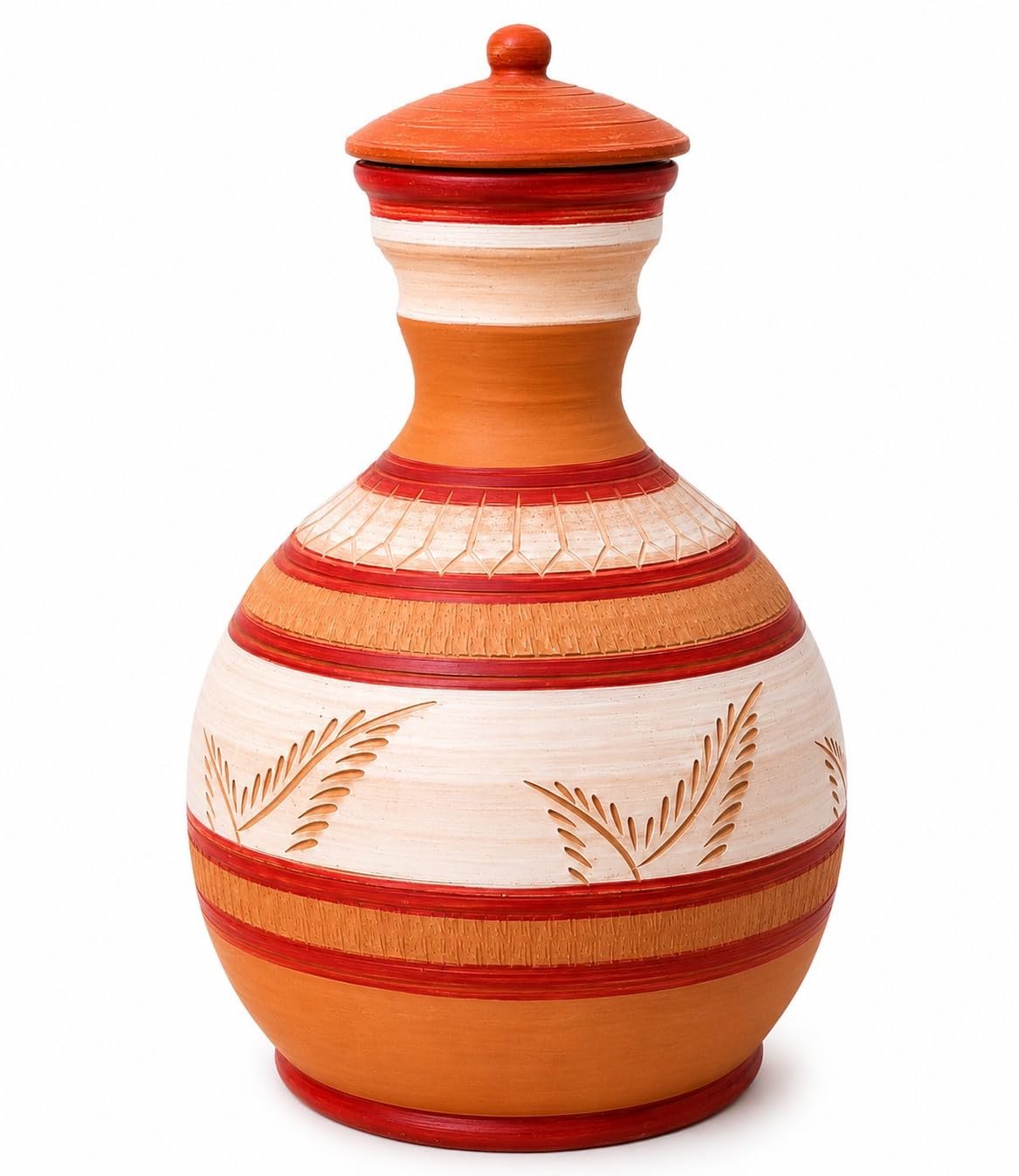 Gullak Terracotta Craft 5 L Traditional Terracotta Kujo with Lid | Handmade Natural Clay Water Pot | Earthen Matka for Drinking Water Storage | Brown Terracotta Water Pot for Home and Kitchen