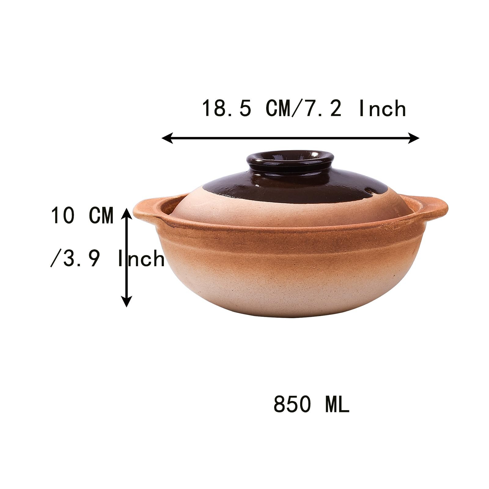 Ceramic Casserole Pot with Lid and Handles, 7.2'' Earthen Clay Cooking Pot - Image 2