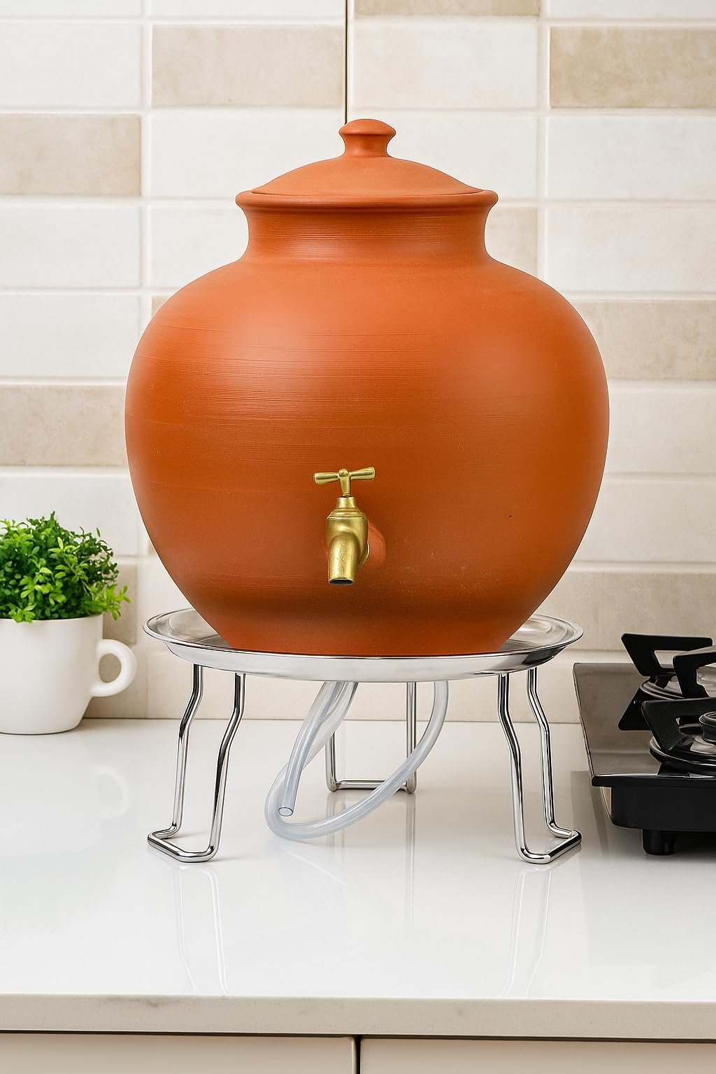 ASIAN Stainless Steel Dish Stand for Matka/Water Pot | Heavy Duty Holder with Pipe | Ideal for Kitchen & Home Use | Durable Rust-Free Steel Dish Base for Earthen Pots