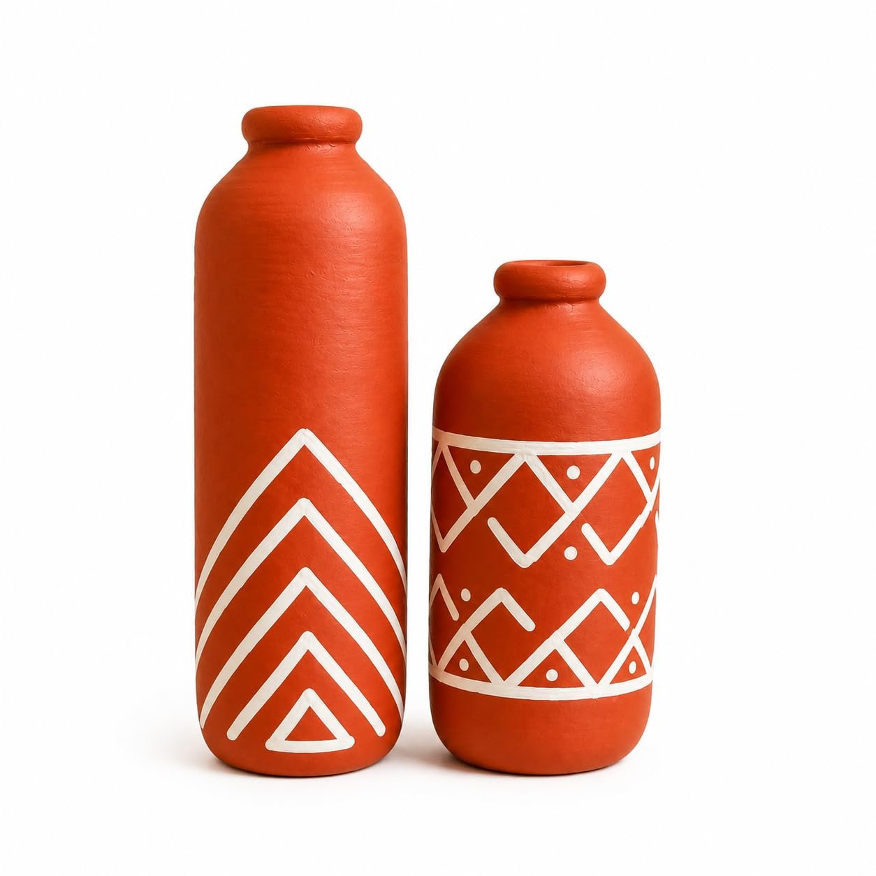 Artysta 'Ethnic Geometry' Hand Painted Terracotta Vase | Small Pot Set of 2 for Home Decor | Decorative Clay Tini Vases | Terracotta Decorative Items | Gifting Pots (15 x 4.5 cm)