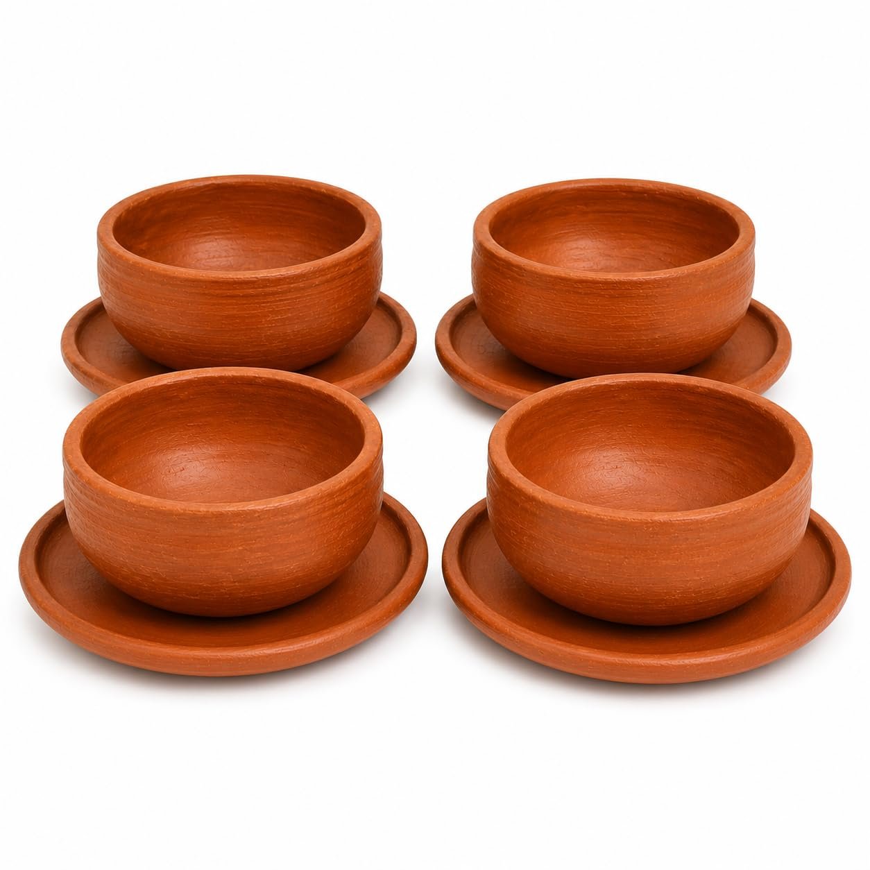 Traditional Handmade Terracotta Clay Bowl Set with Lid, Pack of 4