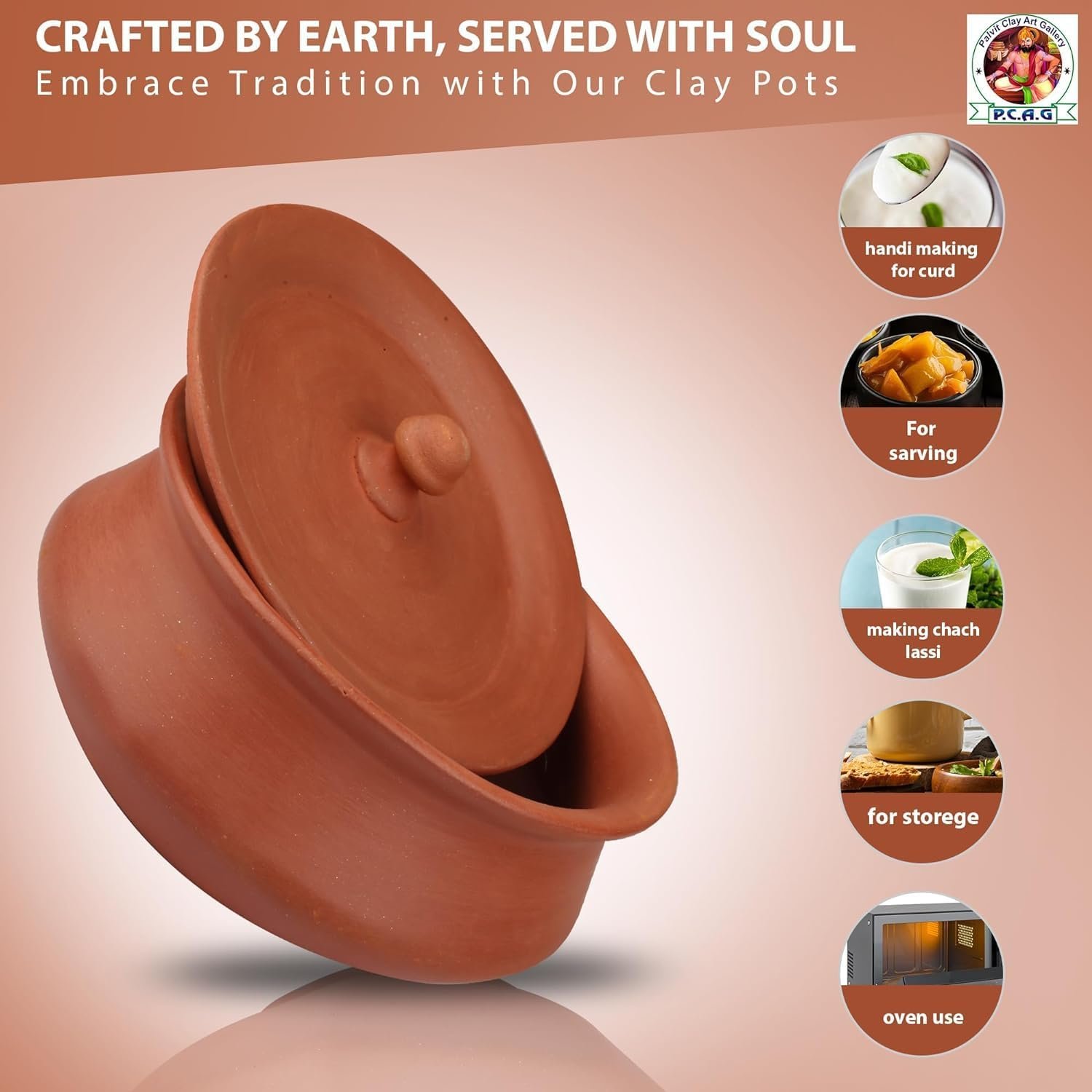 Organic Clay Dahi Handi | Clay Handi | Mitti Handi | Curd Pot Medium Size | Clay Handi for Cooking Veg & Non Veg Food - Image 4