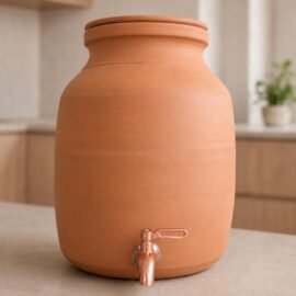 Desi Potters Handmade Natural Clay Water Pot with Metal Tap | Earthen Matka for Drinking Water | Traditional Terracotta Water Storage Container | Eco-Friendly Mitti Ka Ghada | (12, litres)