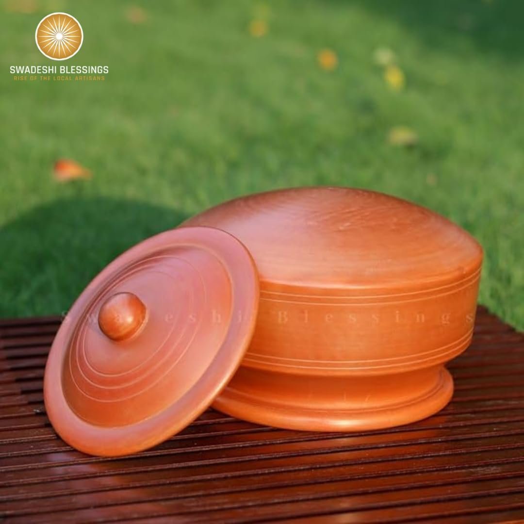Swadeshi Blessings Unglazed Clay Pot for Cooking with Lid/Lead Free Clay Cooking Pot/Earthen Pot/Clay Handi/Earthen Kadai/Curry, Biryani Pots & Free ASH for Cleaning (3L) - Image 4