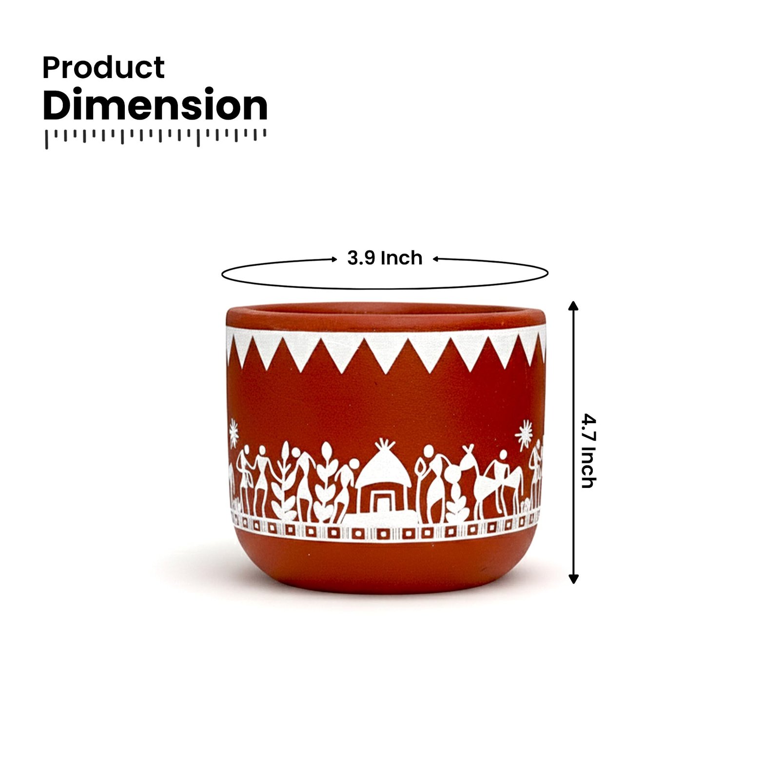 Urban Plant Tribal Utsav Virasat Terracotta Pot with Drainage Hole (4.7 Inch) | Hand-Painted Ethnic Warli Design Planter | Ideal for Home Décor, Tabletop & Gifting - Image 4