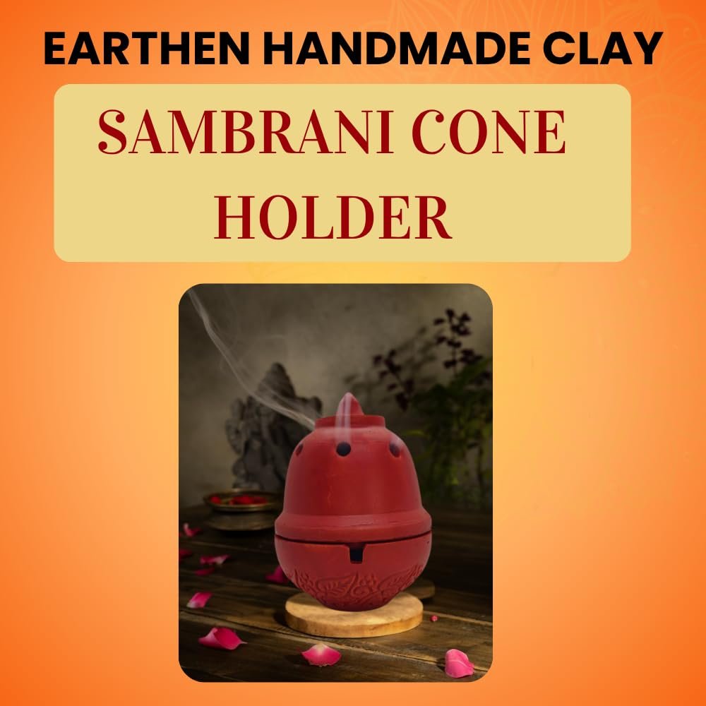 Traditional Clay Sambrani Dhoop Incense Holder, Terracotta Red, Decorative Bowl Shape with Lid, for Home Temple Pooja/EARTHEN SAMBRANI Holder - Image 3