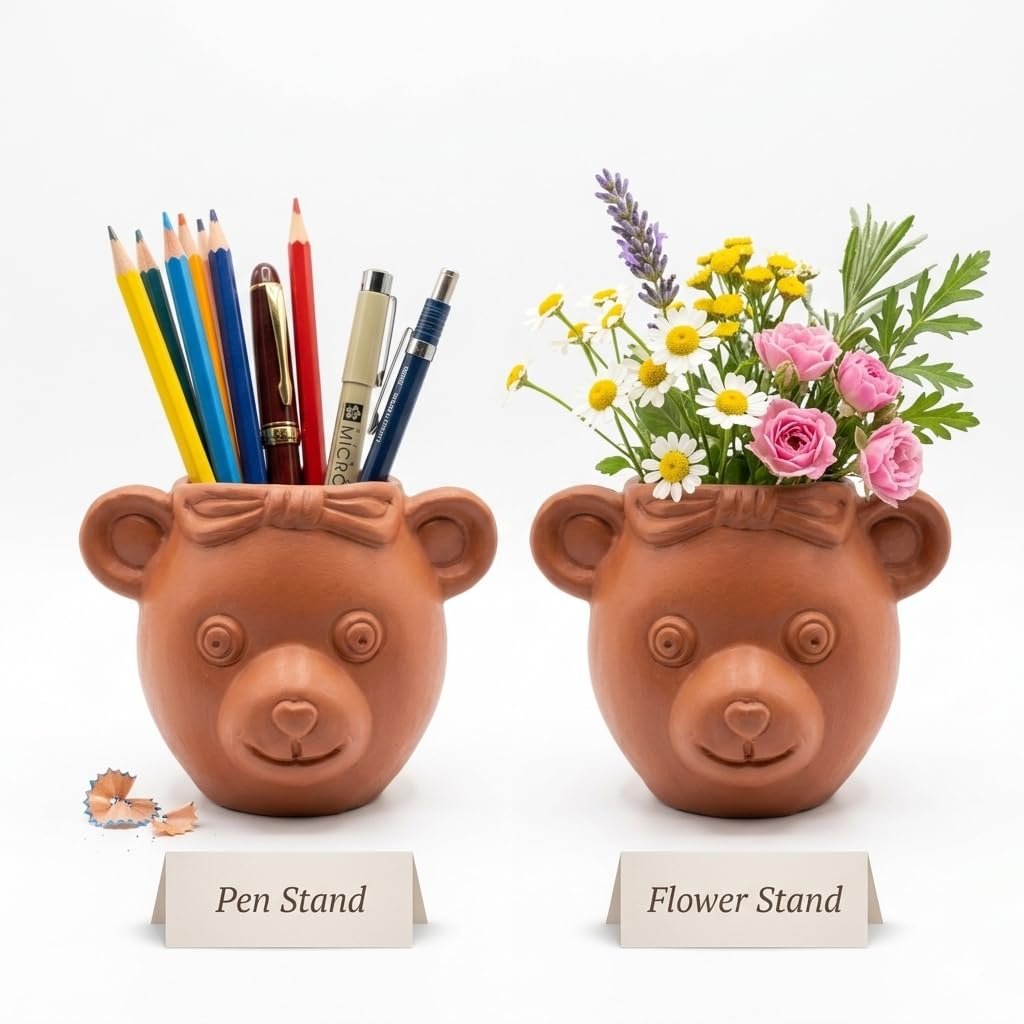Terracotta Clay Teddy Bear Planter Pot for Home Decor | Handmade Eco-Friendly Mini Flower Pot for Indoor Plants & Succulents | Cute Decorative Clay Pot - Image 6