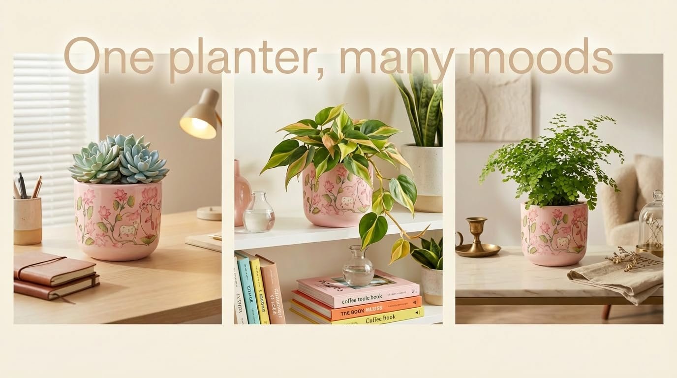 Nivirescent™ Terracotta Planter – Premium Glass Coated Planters for Home Decor | Artistic Flower Pots for Garden & Indoor | Table Top Decor (Pink, M) - Image 4
