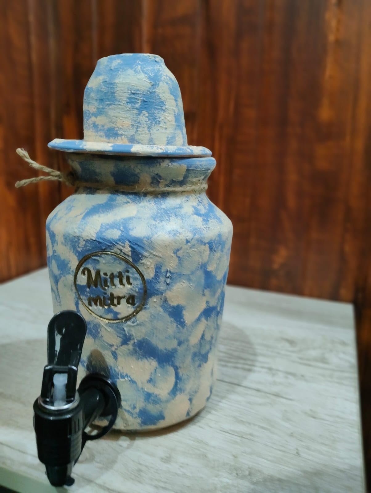 Mitti mitra Clay Water Dispenser with Tap, Blue Divine Toyash 2Ltrs