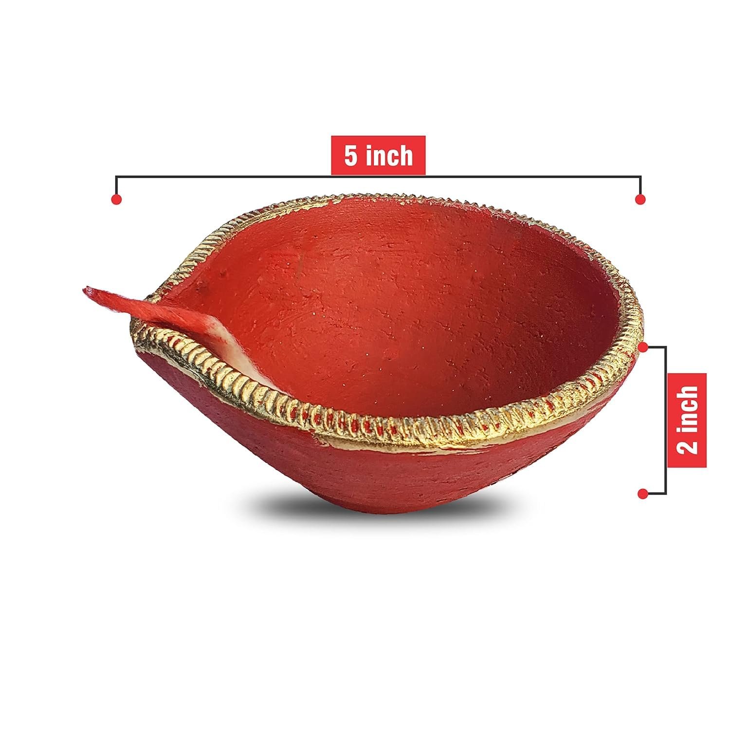 Pure Source India Traditional Handmade Earthen Clay Big Size Diya for Laxmi Poojan Multi Colour, 12 Pieces - Image 3