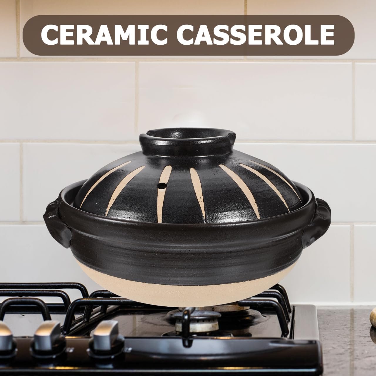 Japanese Donabe Ceramic Hot Pot: Casserole Earthenware Clay Pot Japanese Cooking Donabe Ceramic Casserole Pot Stock Pot Soup Pot Clay Cooking Pot for Shabu Shabu - Image 7