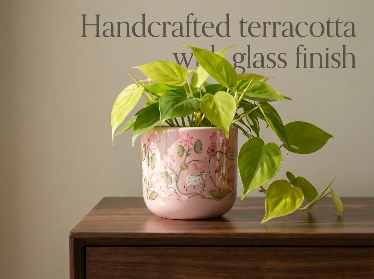 Nivirescent™ Terracotta Planter – Premium Glass Coated Planters for Home Decor | Artistic Flower Pots for Garden & Indoor | Table Top Decor (Pink, M) - Image 5