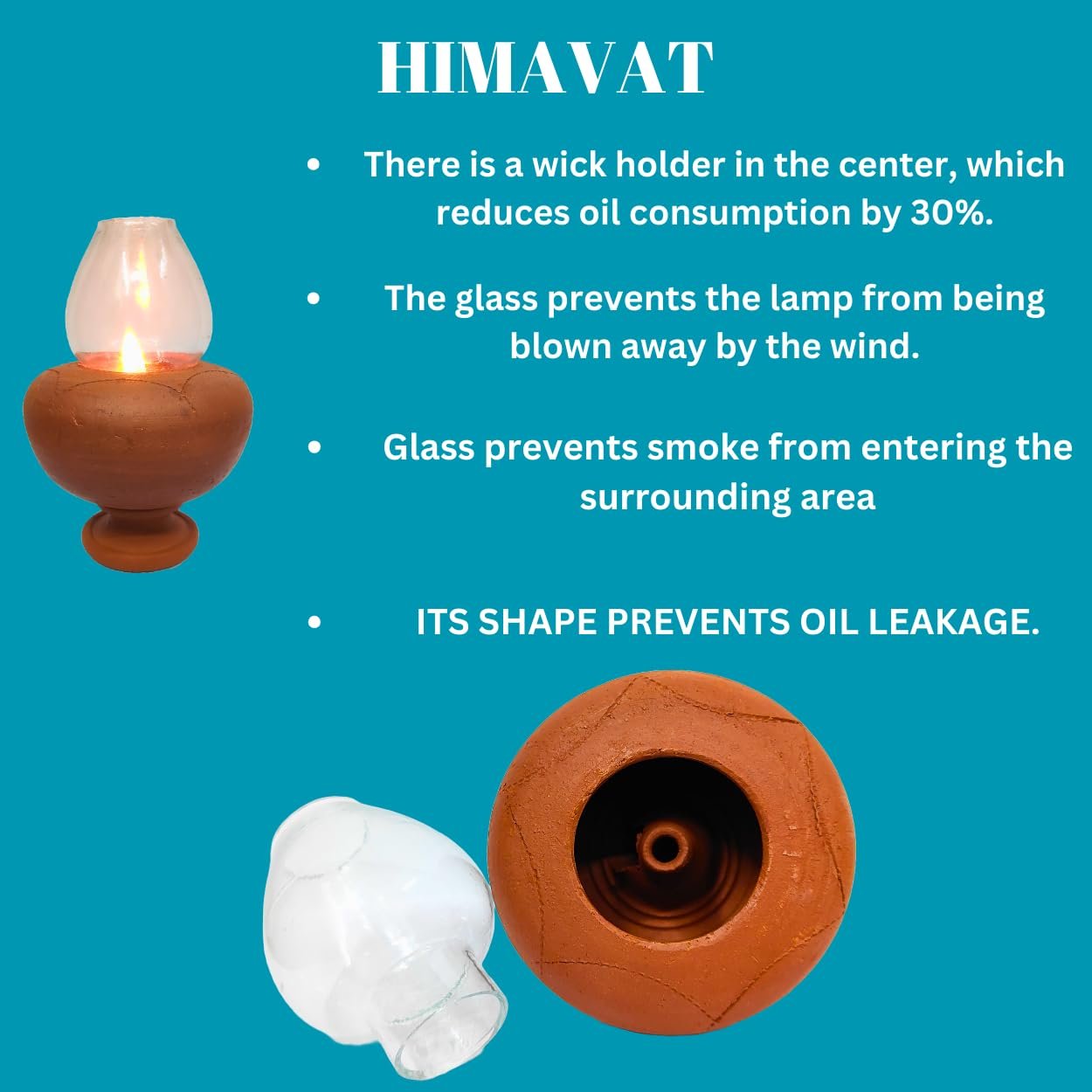 HIMAVAT Handmade Natural Terracotta Clay Chimney Lamp With Glass Cover - Oil Diya for Pooja - Vintage Pack of 5 - Image 7