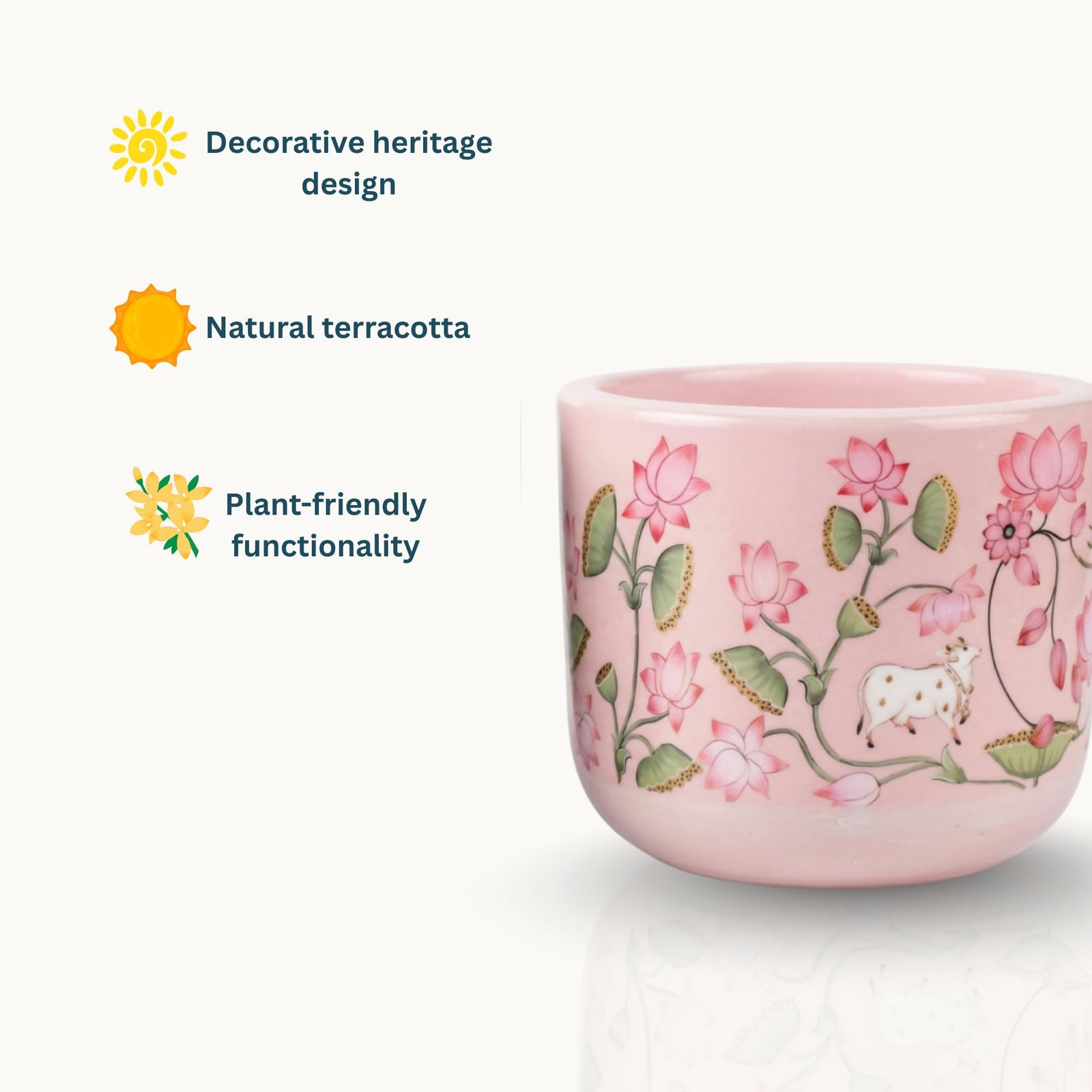 Nivirescent™ Terracotta Planter – Premium Glass Coated Planters for Home Decor | Artistic Flower Pots for Garden & Indoor | Table Top Decor (Pink, M) - Image 8