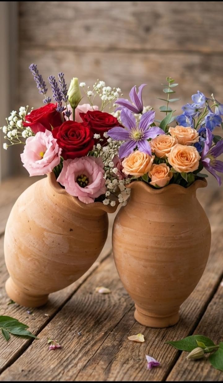Terracotta Clay Flower Vase for Home Decor | Eco-Friendly Standard Size Earthen Pot | Traditional Clay Flower Pot for Living Room, Office, Table Decoration | Size Height 6" & Width 4" | Pack of 2 pic - Image 7