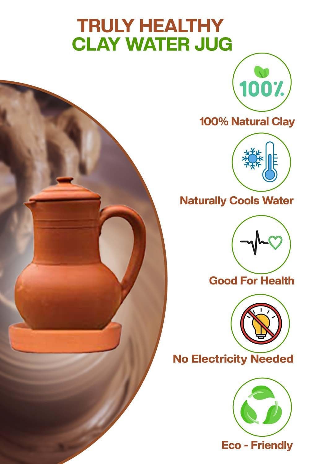 Village Decor Handmade Terracotta Preseasoned Water jug |2 Liter with Bottom Tray & Glass - Image 5