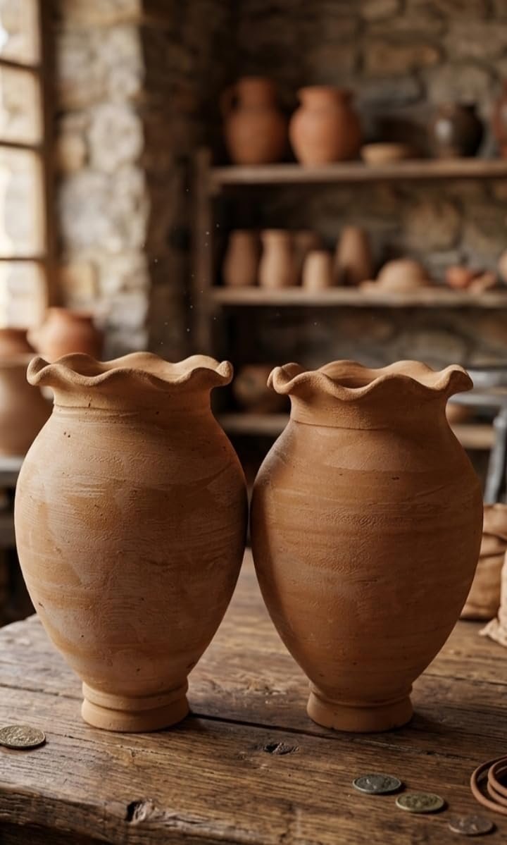 Terracotta Clay Flower Vase for Home Decor | Eco-Friendly Standard Size Earthen Pot | Traditional Clay Flower Pot for Living Room, Office, Table Decoration | Size Height 6" & Width 4" | Pack of 2 pic - Image 8