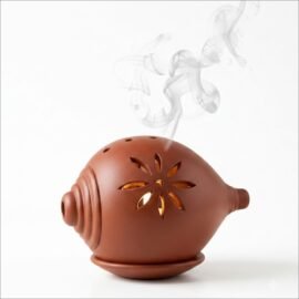 Red Clay Shankh Diya | Terracotta Earthen Oil Lamp for Pooja | Mitti Diya for Pooja | Aromatherapy Diffuser | Mitti Pooja Deepak| Clayshilp