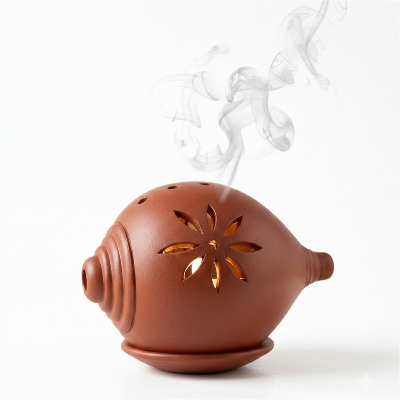 Red Clay Shankh Diya | Terracotta Earthen Oil Lamp for Pooja | Mitti Diya for Pooja | Aromatherapy Diffuser | Mitti Pooja Deepak| Clayshilp