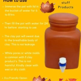Nature's Stuff Terracotta Clay Square Water Pot with Lid 2 LTR, Brown
