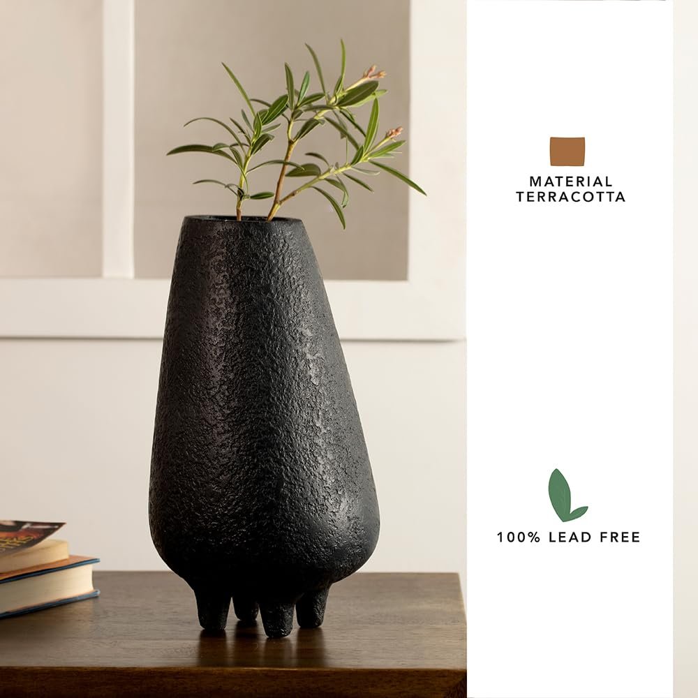 Ellementry Midnight Terracotta Vase - Tall, Classic Flower Vase for Living Room, Bedroom, Home & Office Décor, Flower Pot for Table-Top Centerpiece - Image 2