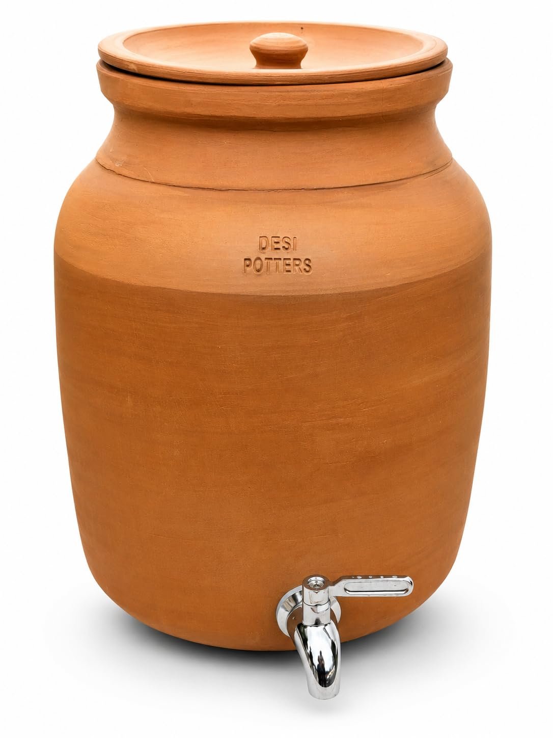 Handmade Terracotta Water Pot with Metal Tap & Lid (20, Liters)