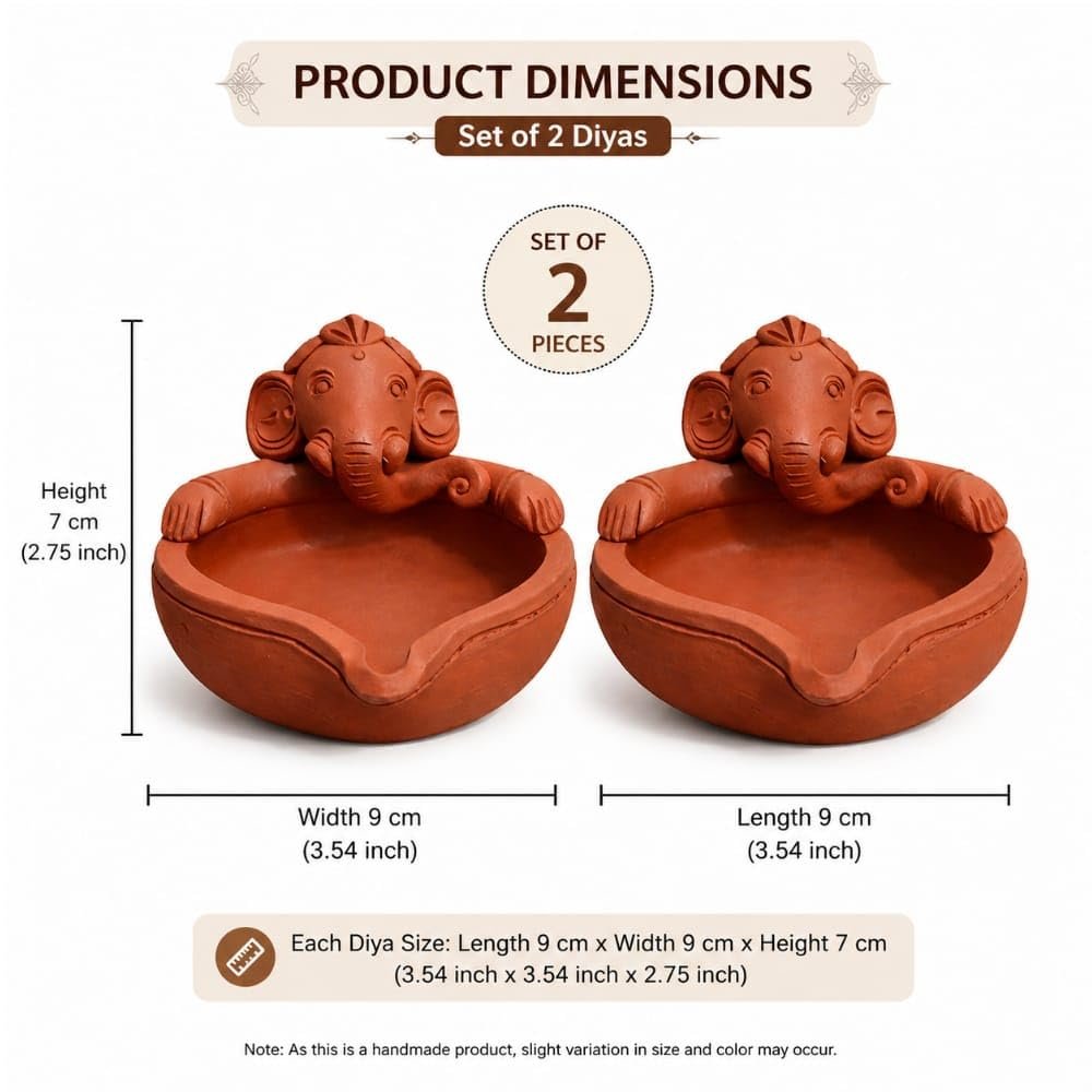 “Ganesh Shape Terracotta Diyas (Set of 2) – Handmade Decorative Diya for Diwali, Pooja & Home Decor | Traditional Ganpati Oil Lamp” - Image 6