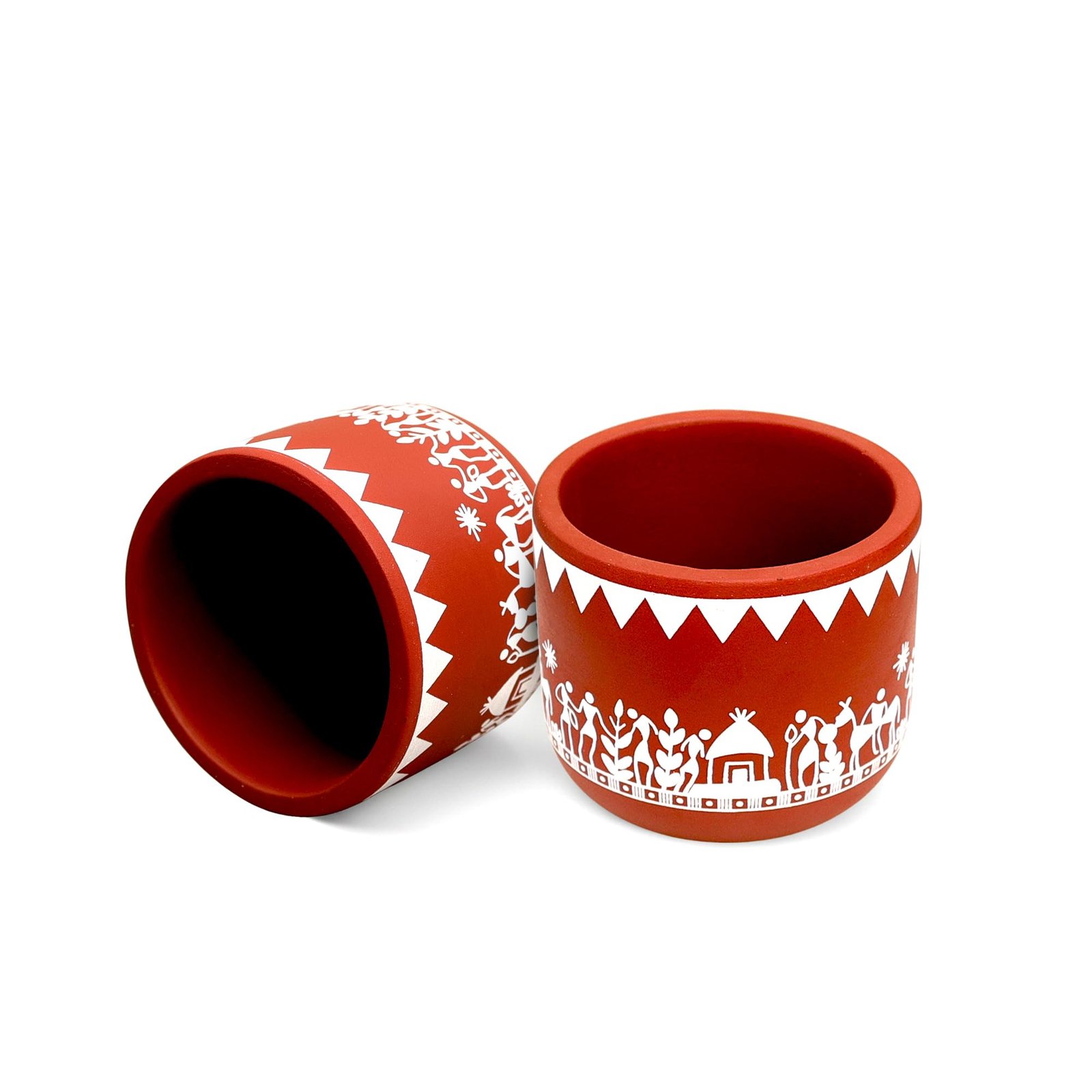 Urban Plant Tribal Utsav Virasat Terracotta Pot with Drainage Hole (4.7 Inch) | Hand-Painted Ethnic Warli Design Planter | Ideal for Home Décor, Tabletop & Gifting - Image 9