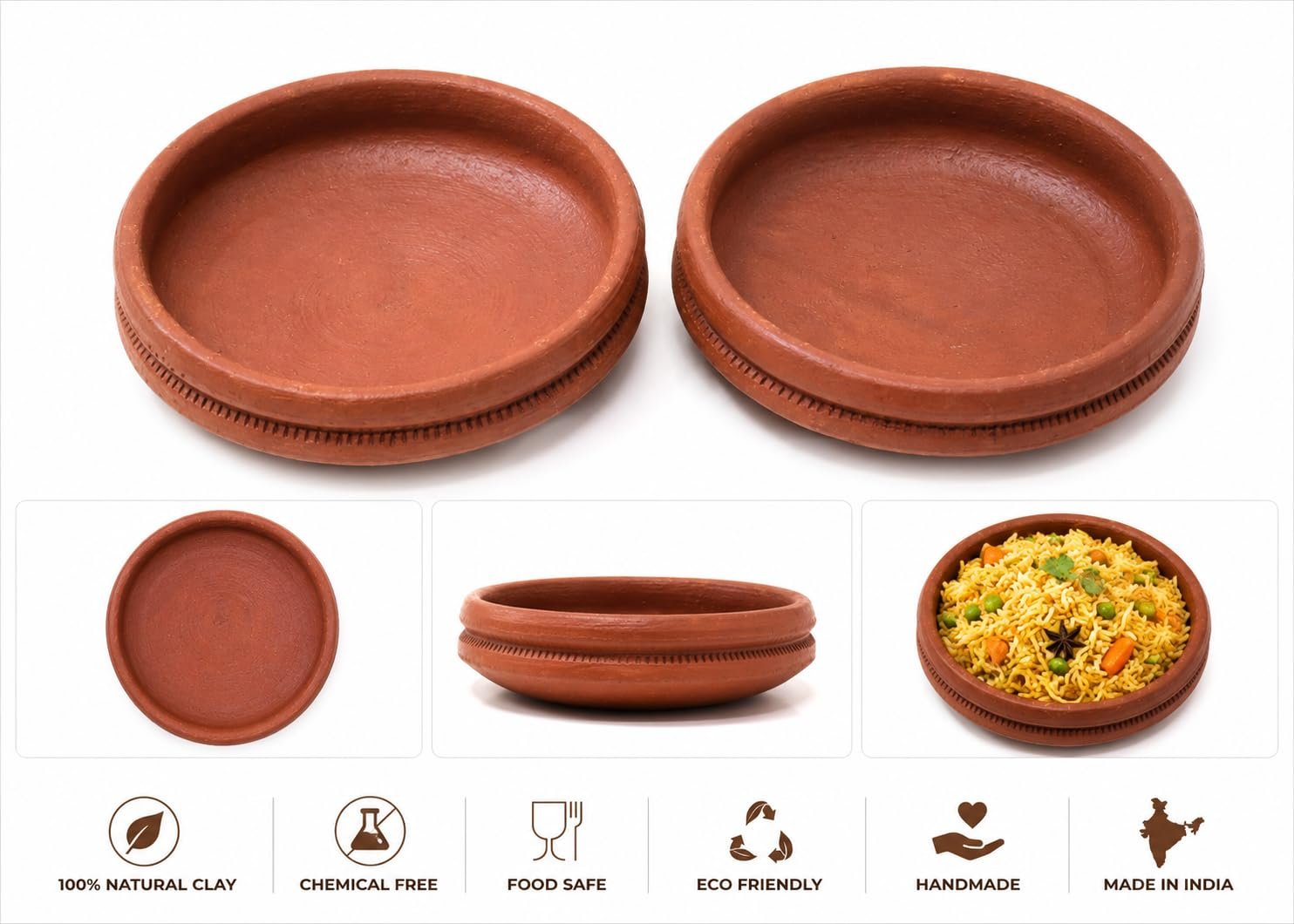 Handcrafted Terracotta Clay Small Serving Bowl Set of 2 - Image 2