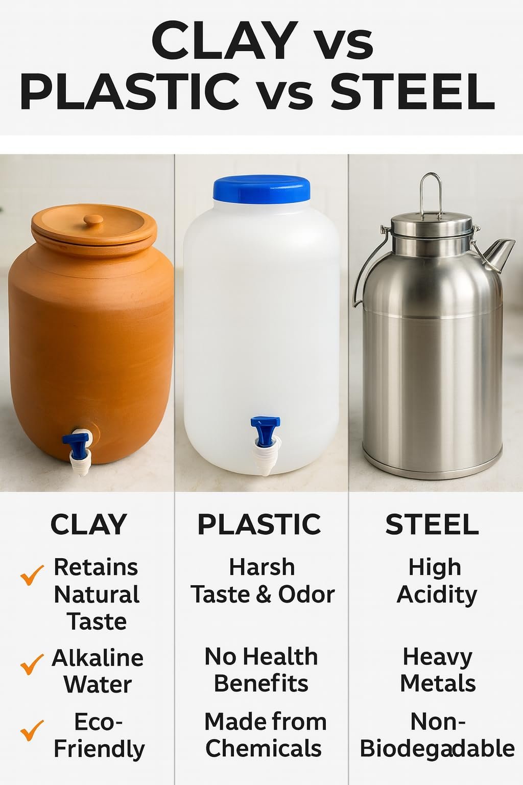 Clay Water Camper with 2 Glass Containers, Traditional Matka Style Earthen Dispenser, Handmade Natural Clay Pot for Drinking Water, Cool Water Storage Jug for Home, Kitchen (10 litres) - Image 5