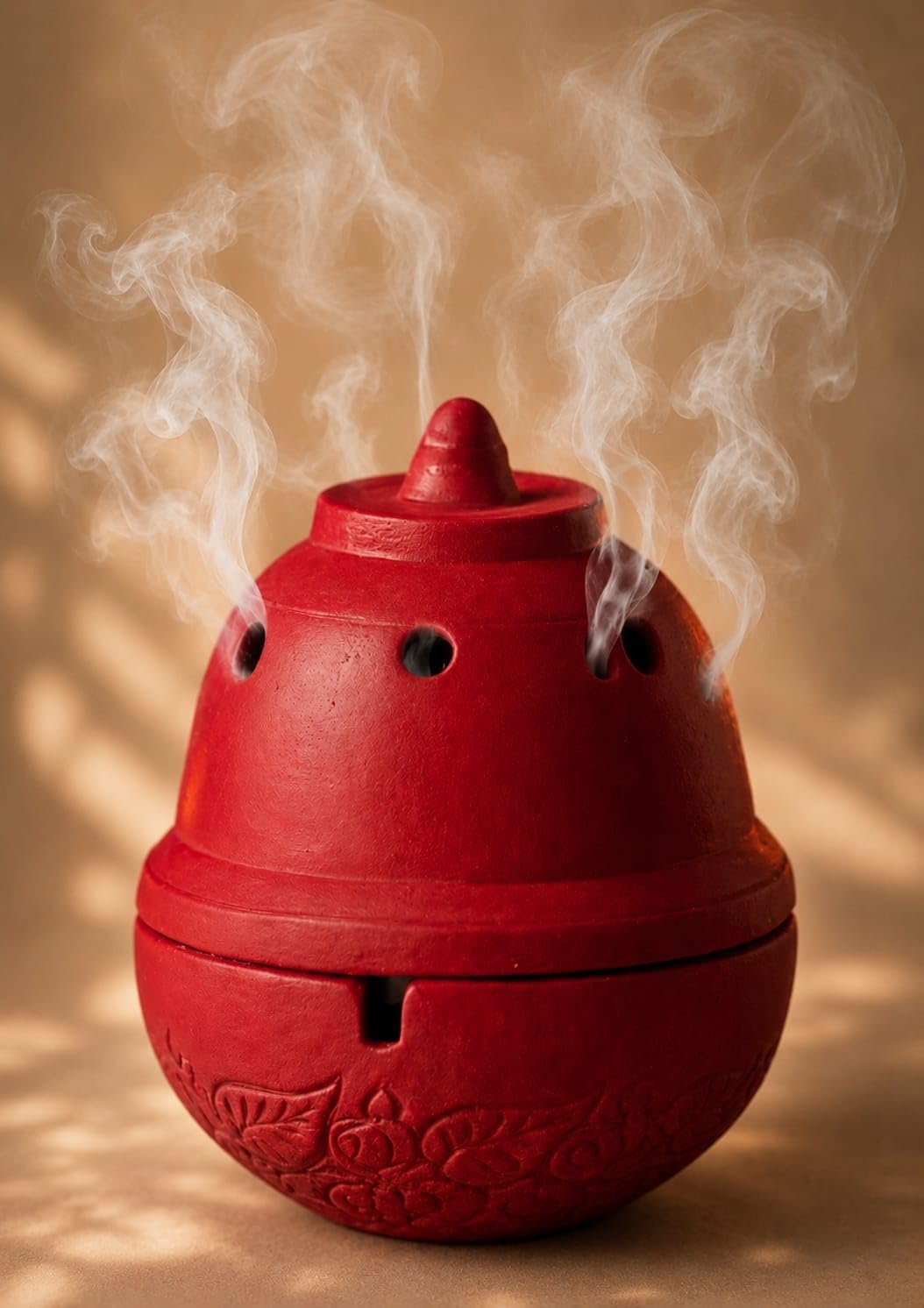 Traditional Clay Sambrani Dhoop Incense Holder, Terracotta Red, Decorative Bowl Shape with Lid, for Home Temple Pooja/EARTHEN SAMBRANI Holder