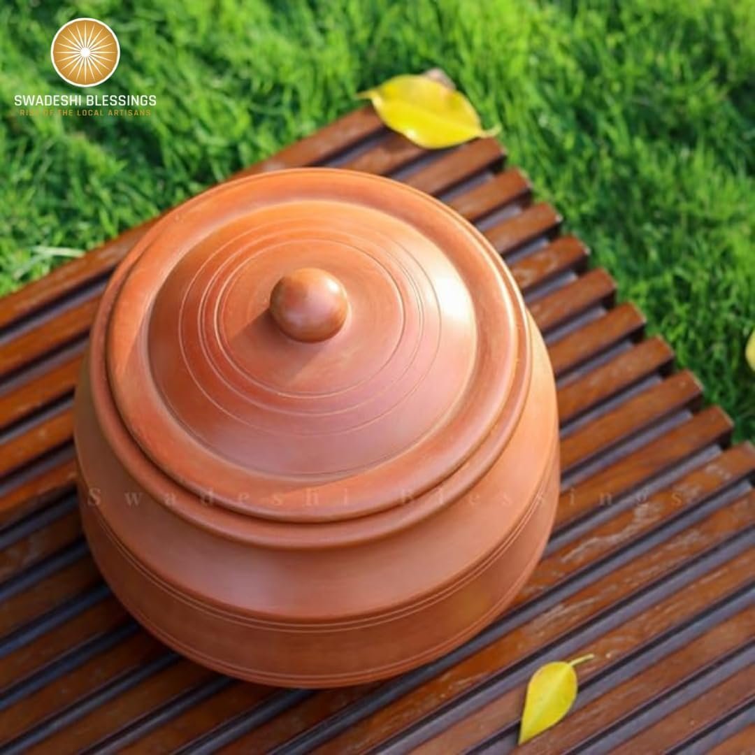 Swadeshi Blessings Unglazed Clay Pot for Cooking with Lid/Lead Free Clay Cooking Pot/Earthen Pot/Clay Handi/Earthen Kadai/Curry, Biryani Pots & Free ASH for Cleaning (3L) - Image 2
