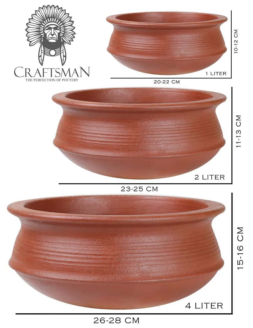 Craftsman India Online Clay Biryani Handi|Pot For Cooking&Serving Combo (7 Liter,Red) (Earthenware),Uncoated - Image 2