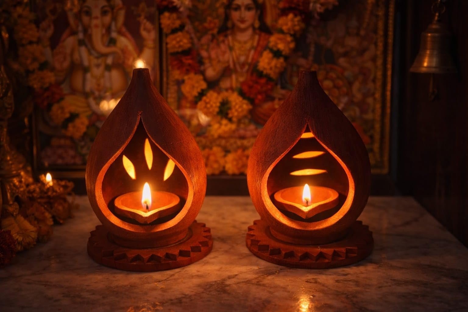 ARCADIAN TERRACOTTA-(Pack of 2) Clay DIYAS/Coconut lamp with Stand/Terracotta Diya with Cover/Diya for Home Decoration/Oil lamp for Pooja Room - Image 3