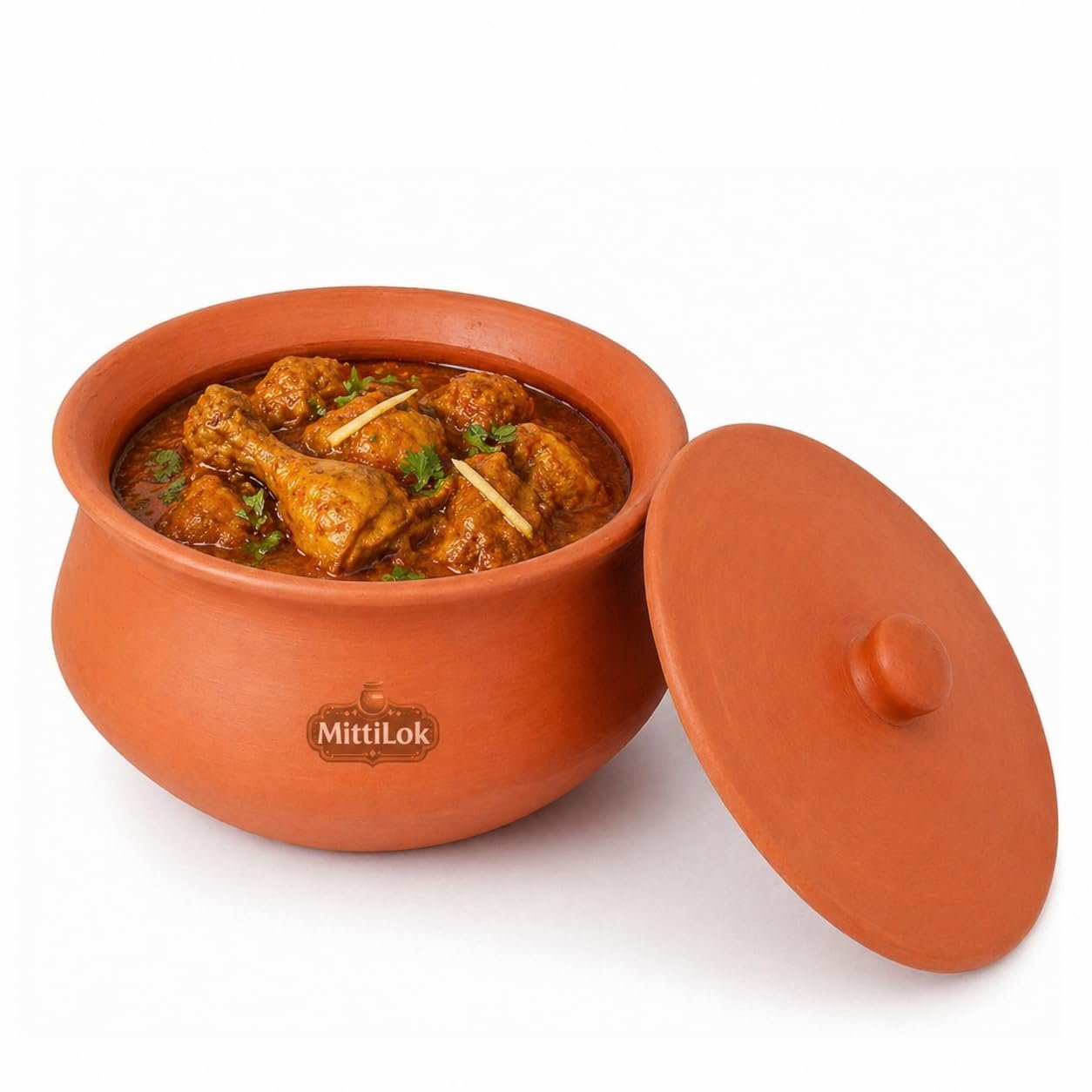 MittiLok Clay Dahi Handi 500ml with Lid | Mitti Ki Dahi Handi for Cooking & Serving | Traditional Terracotta Pot for Chicken, Biryani, Dal & Curry |Unglazed Heat Retention Cookware for Kitchen Use