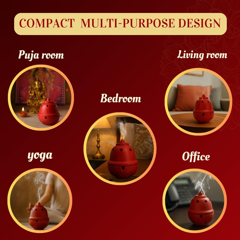 Traditional Clay Sambrani Dhoop Incense Holder, Terracotta Red, Decorative Bowl Shape with Lid, for Home Temple Pooja/EARTHEN SAMBRANI Holder - Image 7