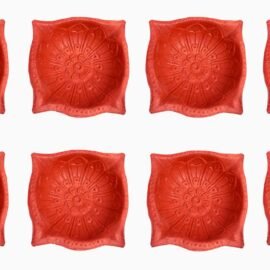 Indian Art & Crafts Handmade Designer 4 Mukhi Clay Diya Set of 8 for Diwali Pooja Decoration