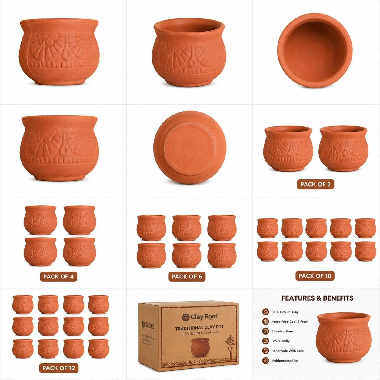 Premium Handmade Clay Curry Pot | Natural Terracotta Pizza Serving Pot (10) - Image 3