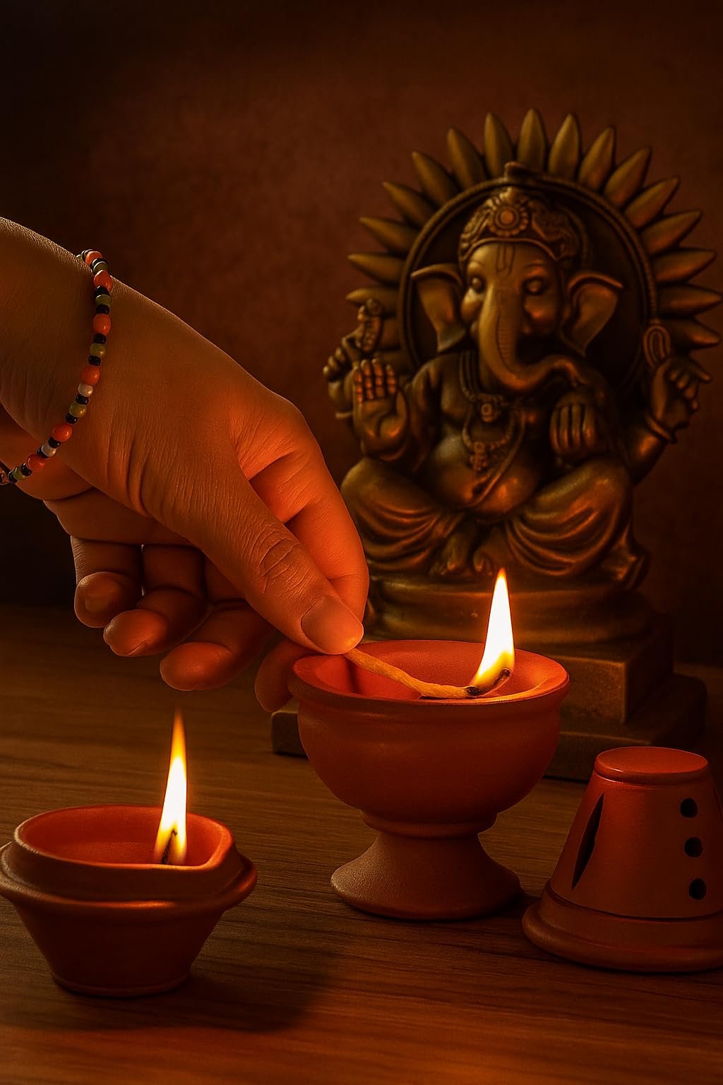 Our Rural Clay Diya for puja Outdoor Terracotta Diya matti deepalu with lid akhand Diya Pack of 2 - Image 2