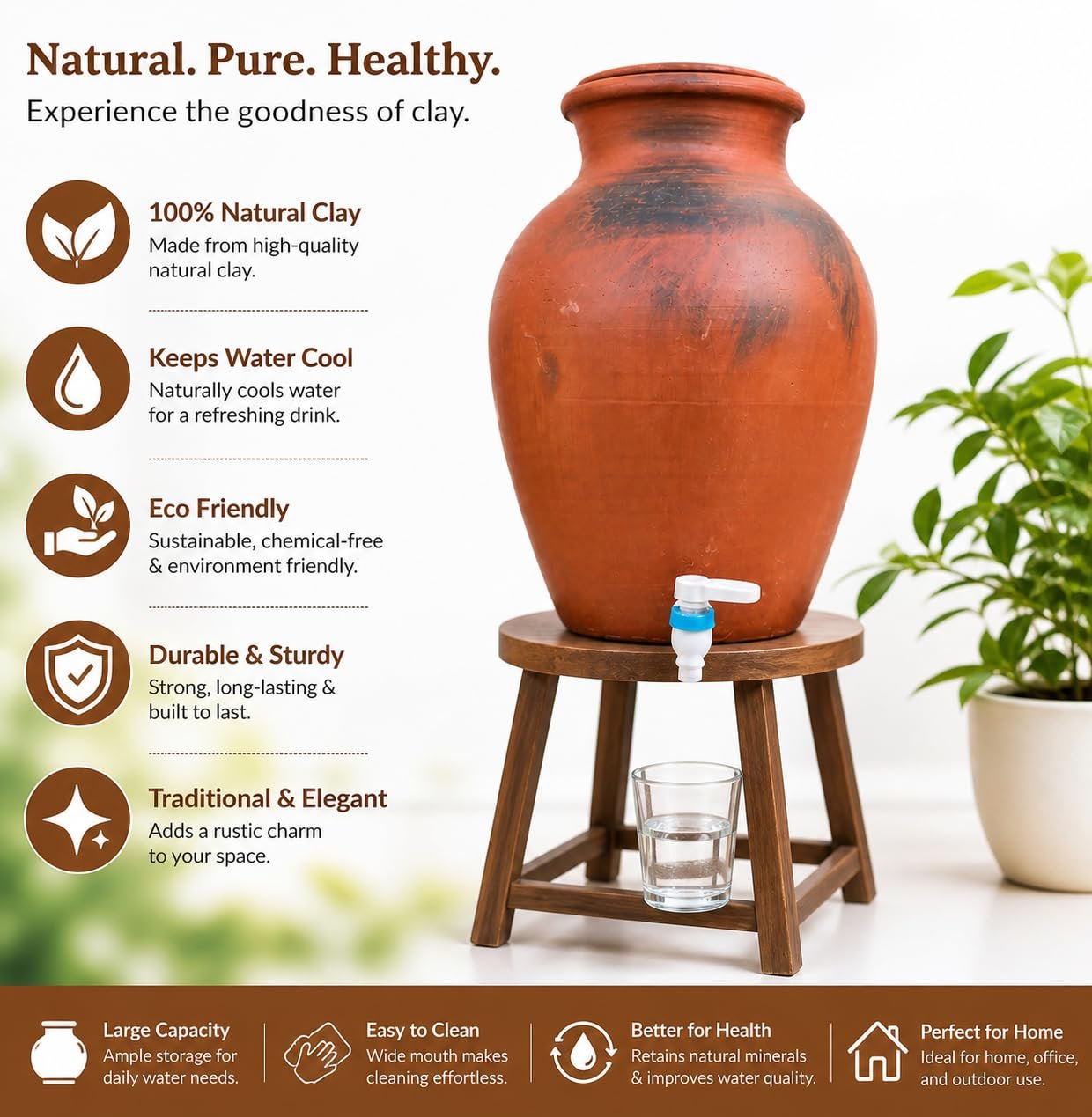 Laddugopal Handmade Earthen Clay Water Pot with Lid & 304 Stainless Steel tap - Image 5