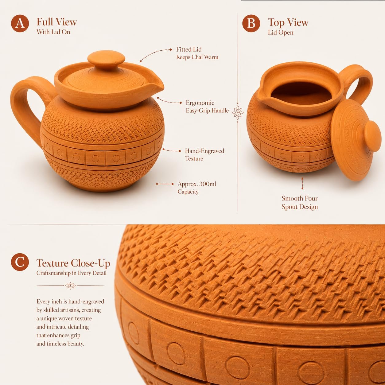 Handcrafted Terracotta Clay Milk Pot with Lid & Handle | Traditional Earthenware Doodh Patila for Serving | Natural Mitti Pot, Eco-Friendly, Heat Resistant | 400ml Capacity - Image 8