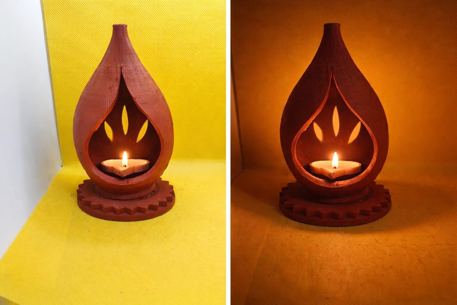 ARCADIAN TERRACOTTA-(Pack of 2) Clay DIYAS/Coconut lamp with Stand/Terracotta Diya with Cover/Diya for Home Decoration/Oil lamp for Pooja Room - Image 4