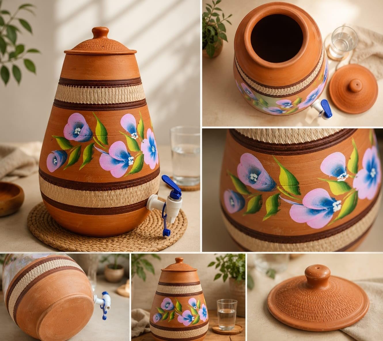 Gullak Terracotta Craft Handmade Terracotta Clay Water Dispenser with Tap | 5 Litre Natural Earthen Water Pot | Brown Water Dispenser for Home, Kitchen and Office - Image 5