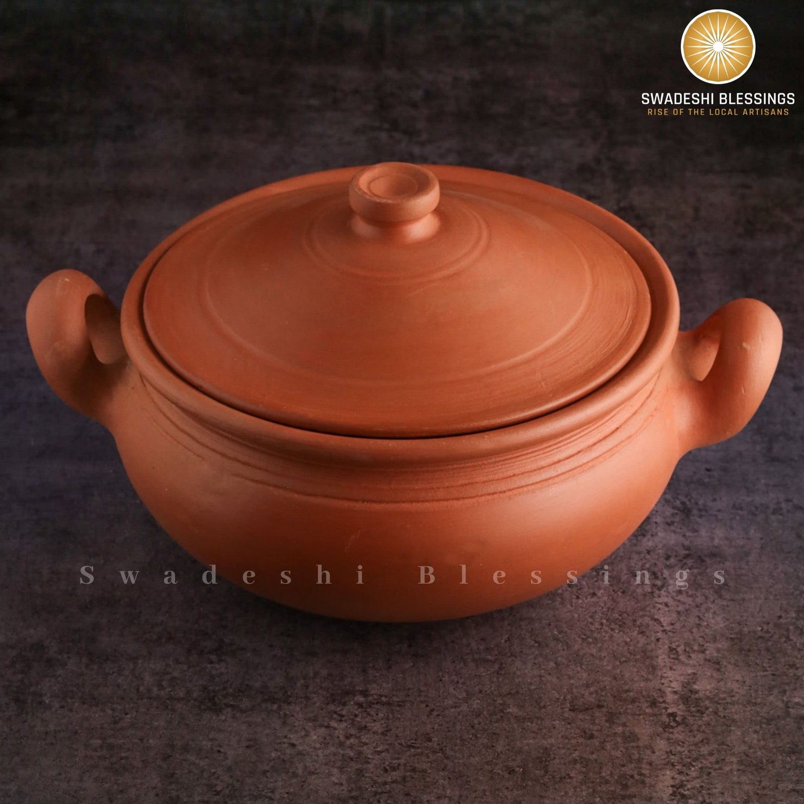 Swadeshi Blessings Exclusive Range Unglazed Clay Handi/Earthen Kadai/Clay Pot for Cooking & Serving with Lid (with Mirror Finish) + Free ASH for Cleaning (3 litres) - Image 4